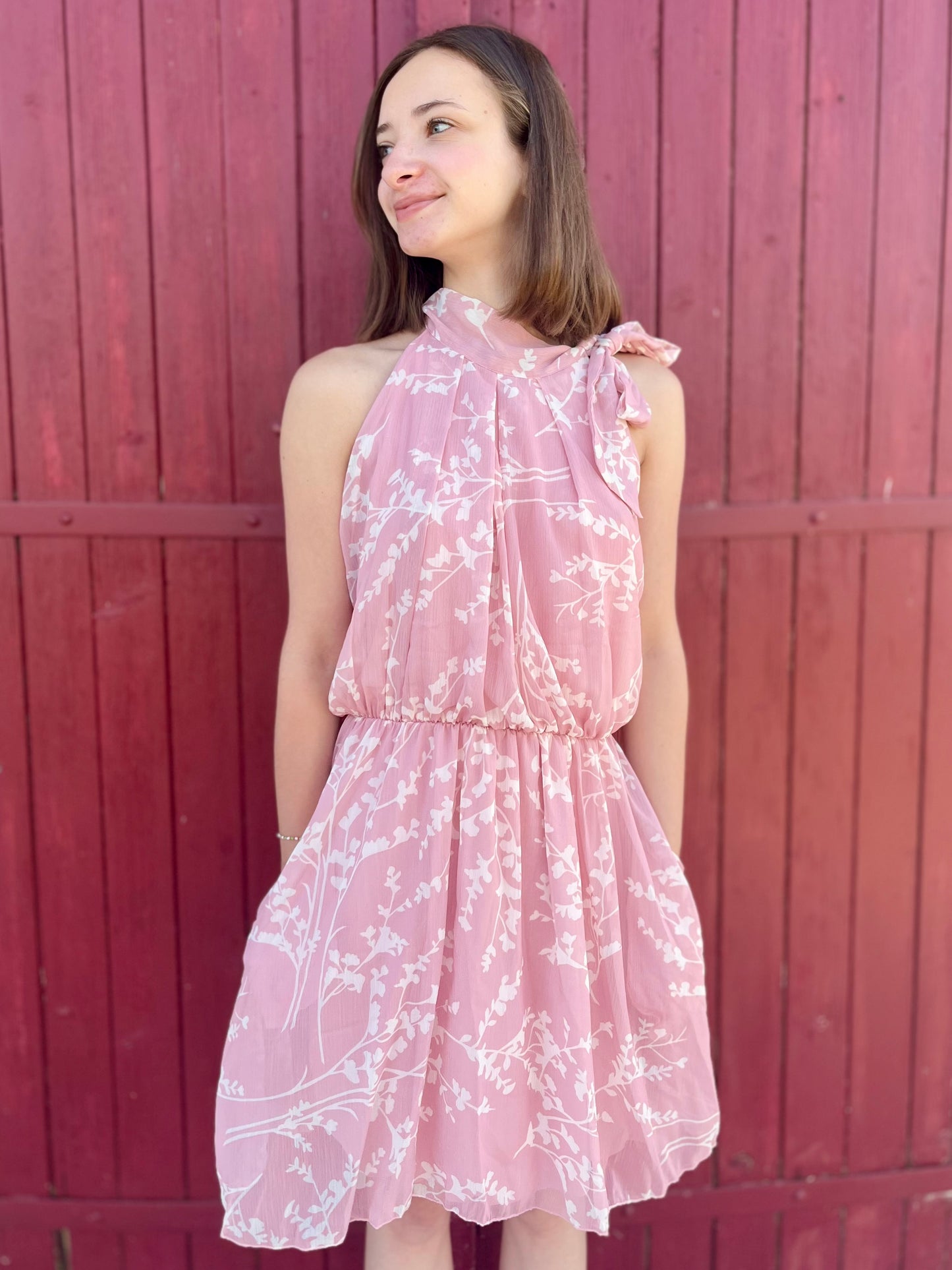 Robe fleurs avec noeud - rose