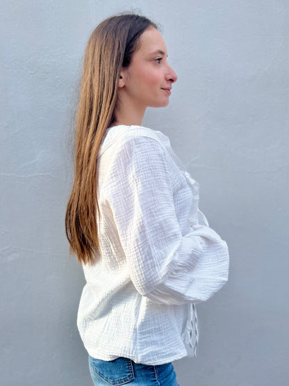 Blouse à noeud en coton - blanc