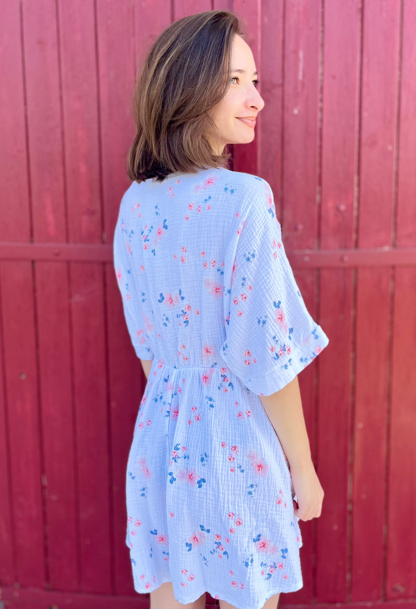 Combi-short fleurie gaze de coton - blanc