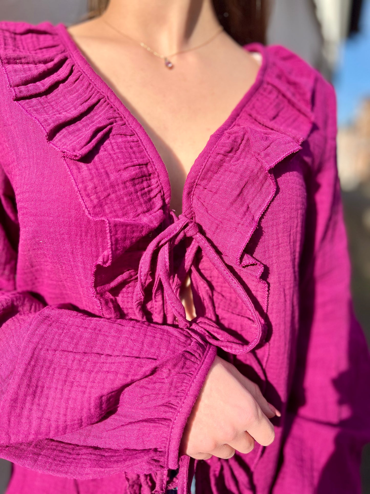 Blouse à noeud en coton - mauve