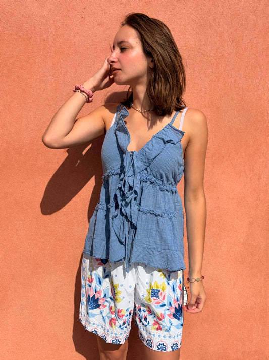 Short imprimé fleuri - bleu