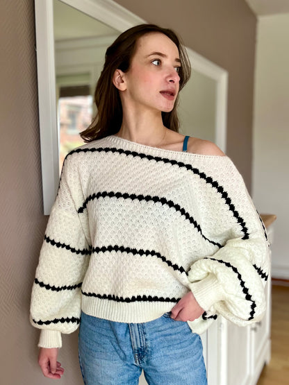 Pull col bateau - blanc et noir