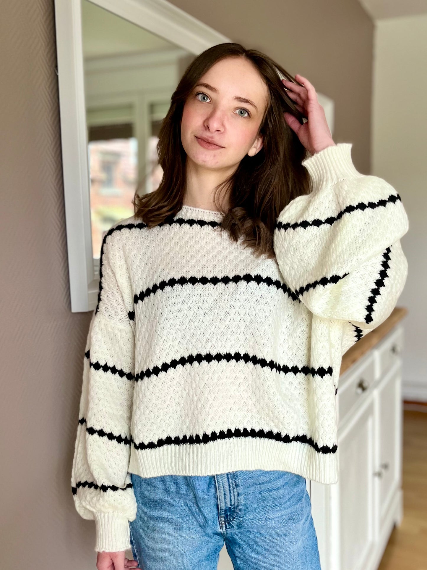 Pull col bateau - blanc et noir