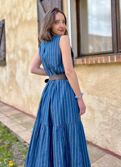 Robe sans manches avec ceinture - bleu marine