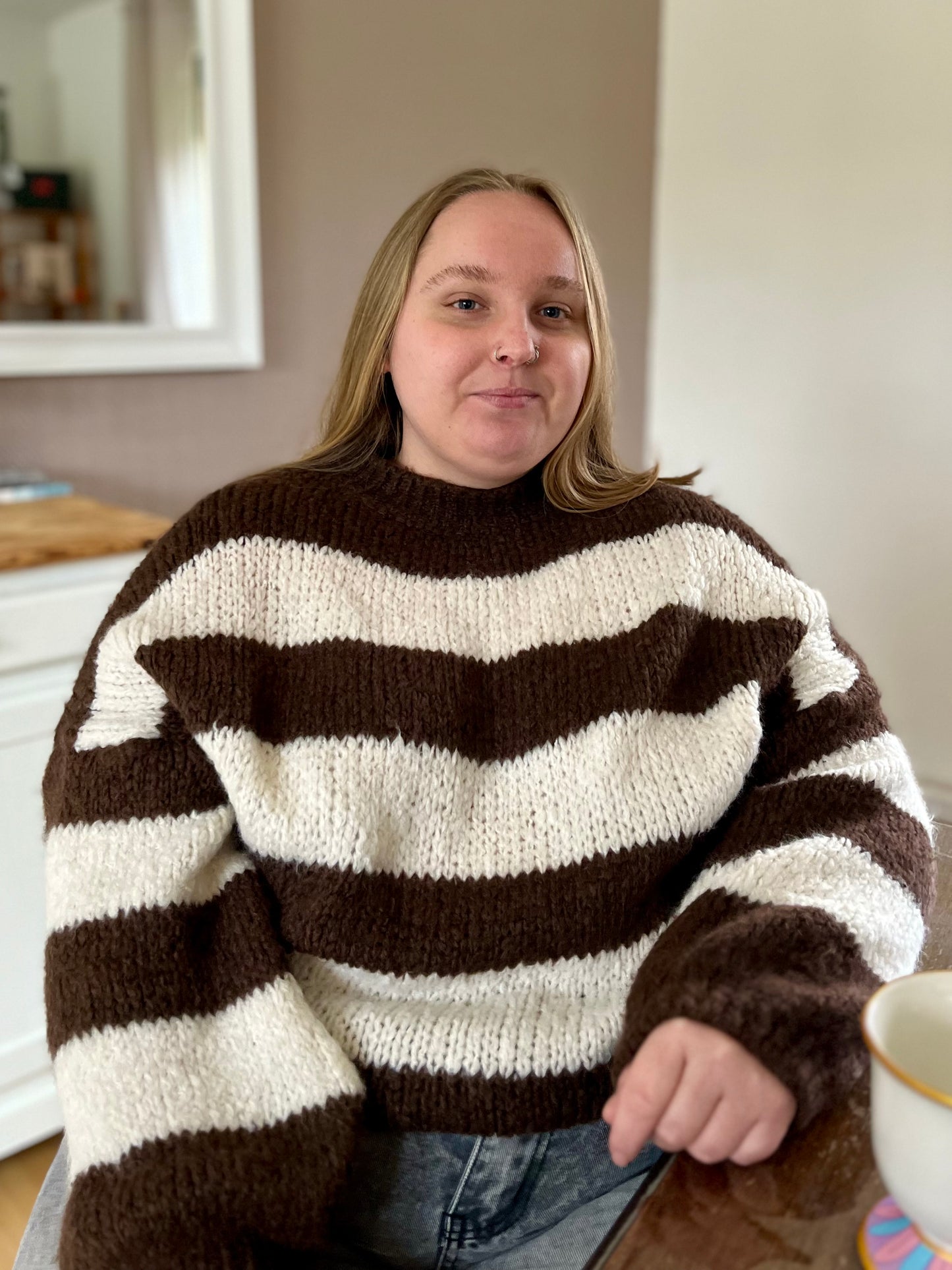 Pull à rayures - marron