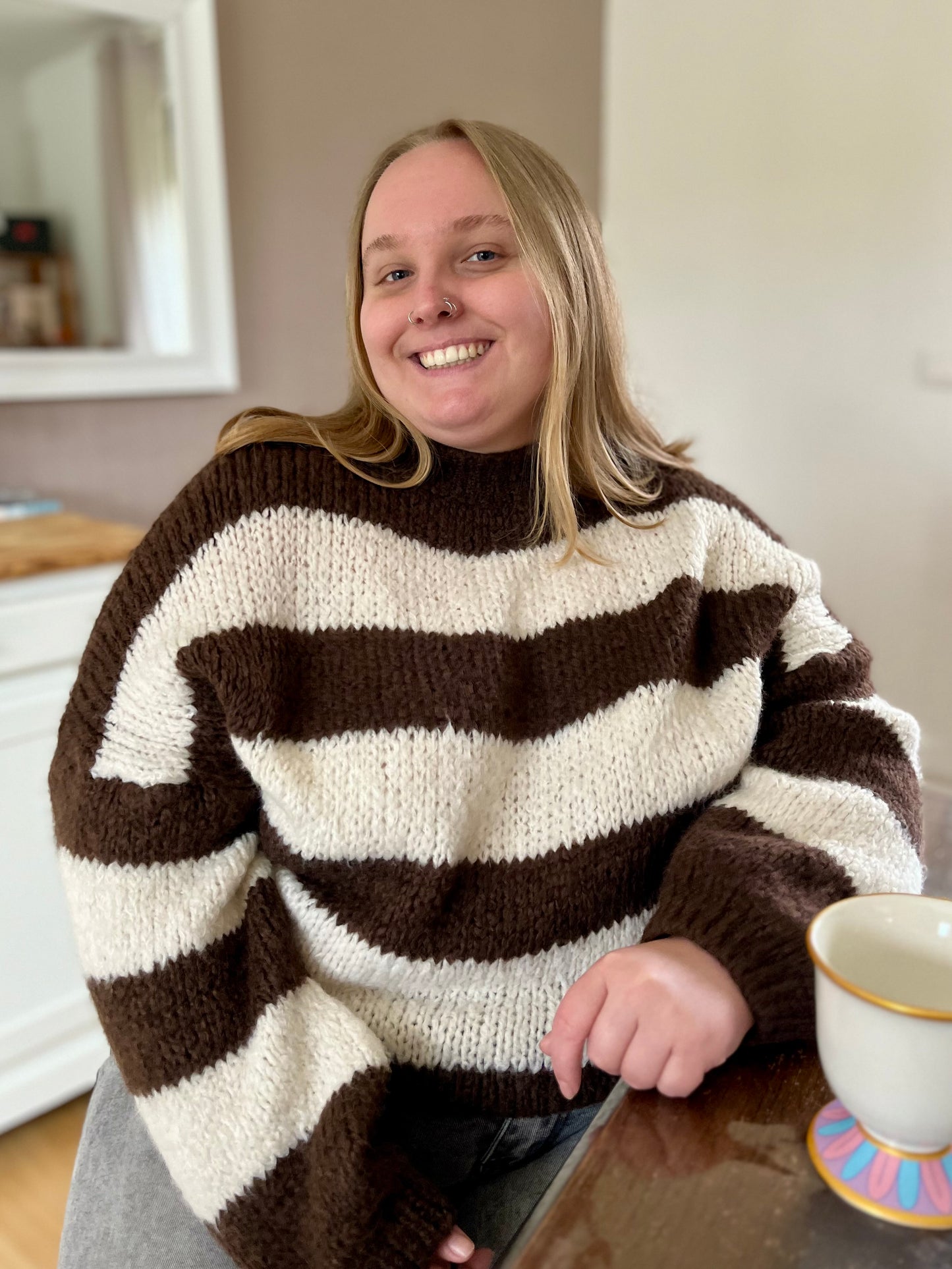 Pull à rayures - marron