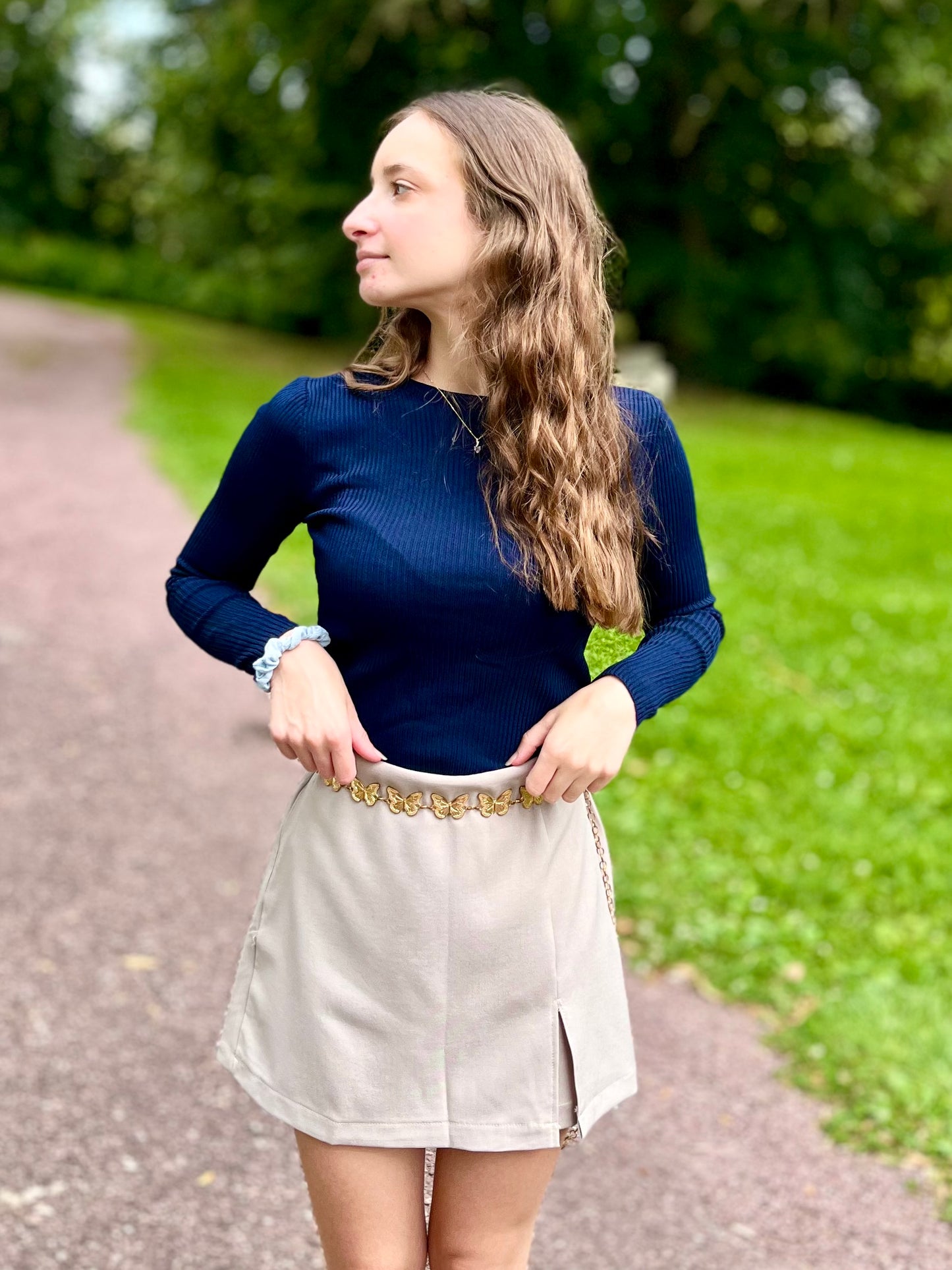 Top maille col rond - bleu marine