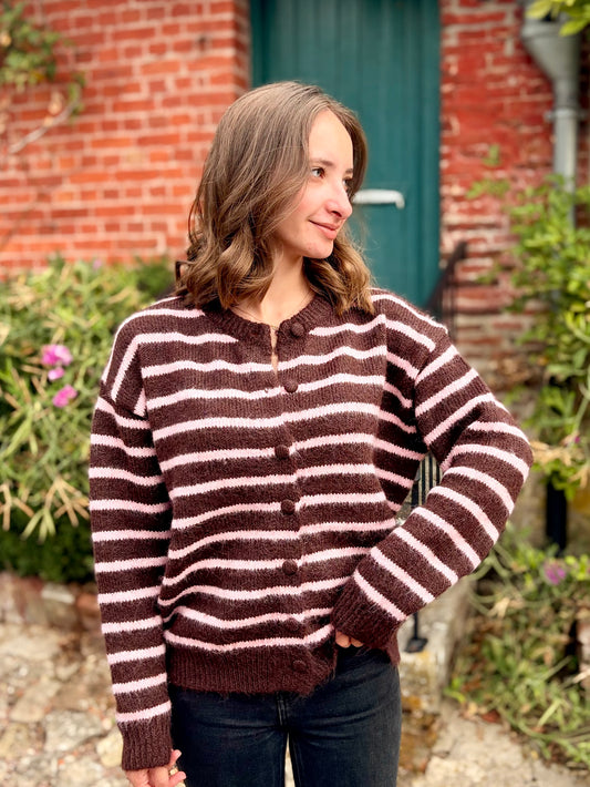 Gilet à rayures - marron et rose