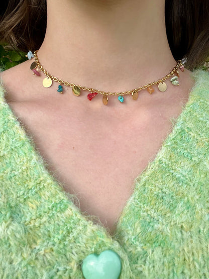 Collier pierres naturelles et pastilles rondes - multicolore