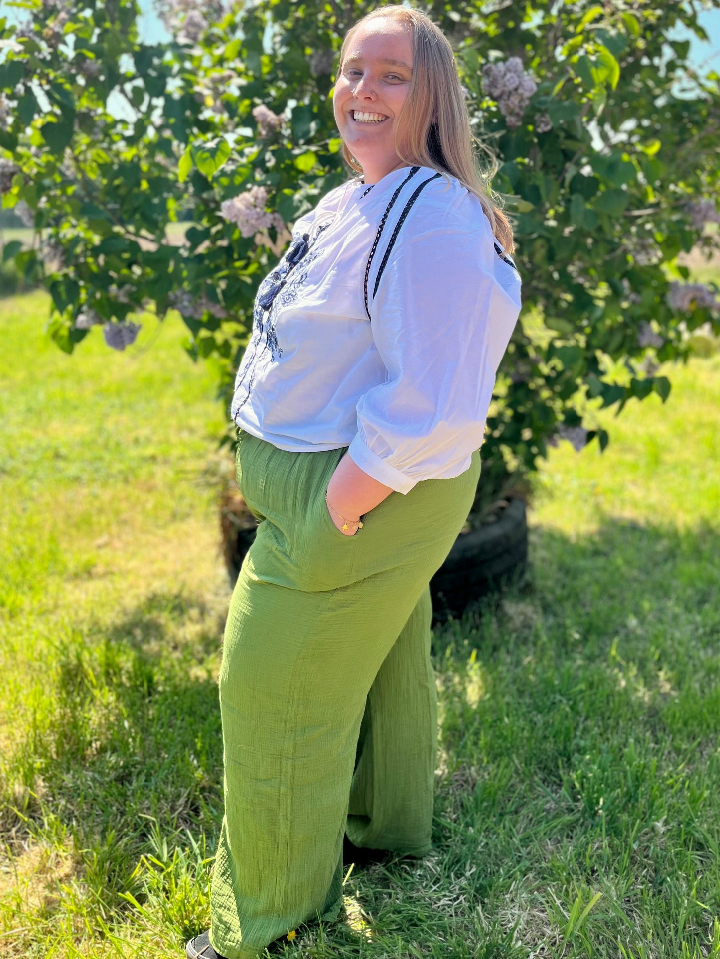 Pantalon gaze de coton - vert olive