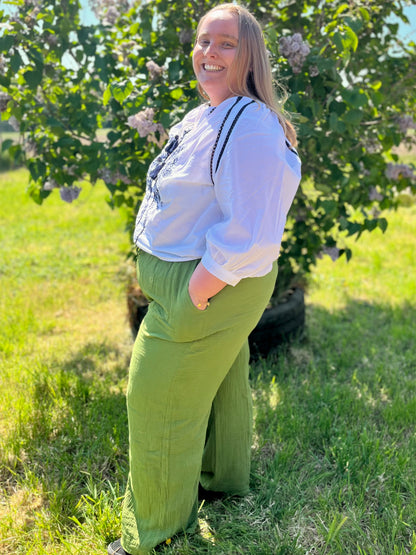 Pantalon gaze de coton - vert olive
