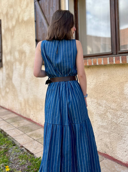 Robe sans manches avec ceinture - bleu marine