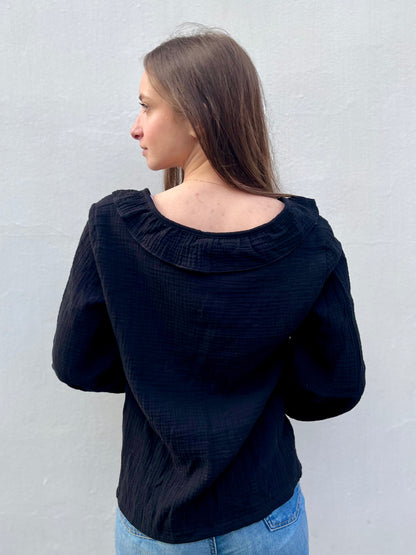 Blouse à noeud en coton - noir