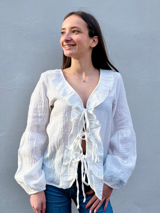 Blouse à noeud en coton - blanc