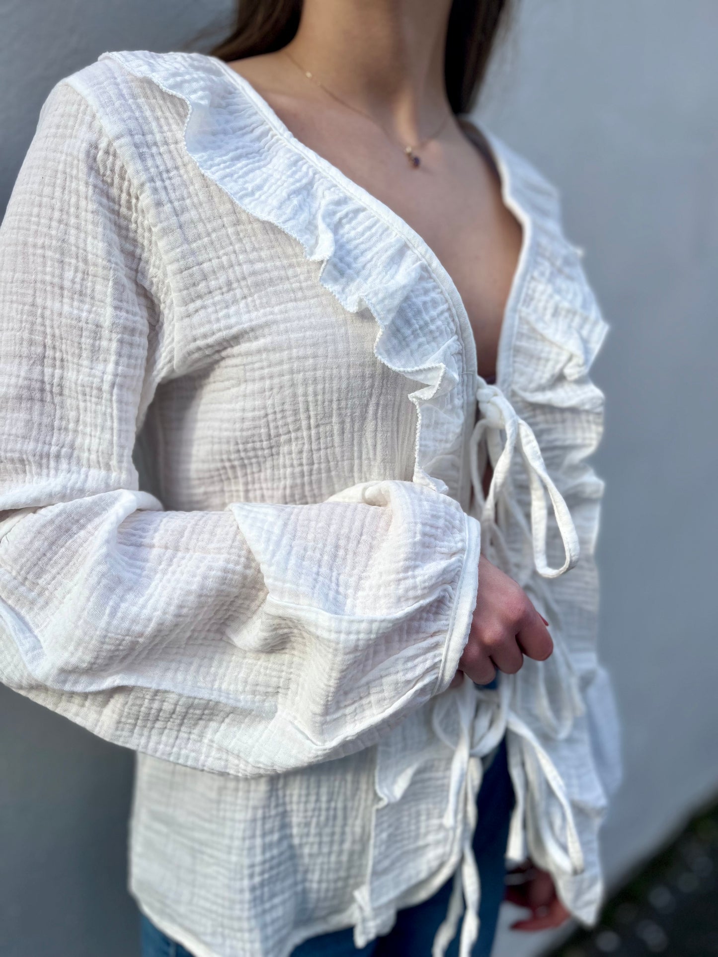 Blouse à noeud en coton - blanc