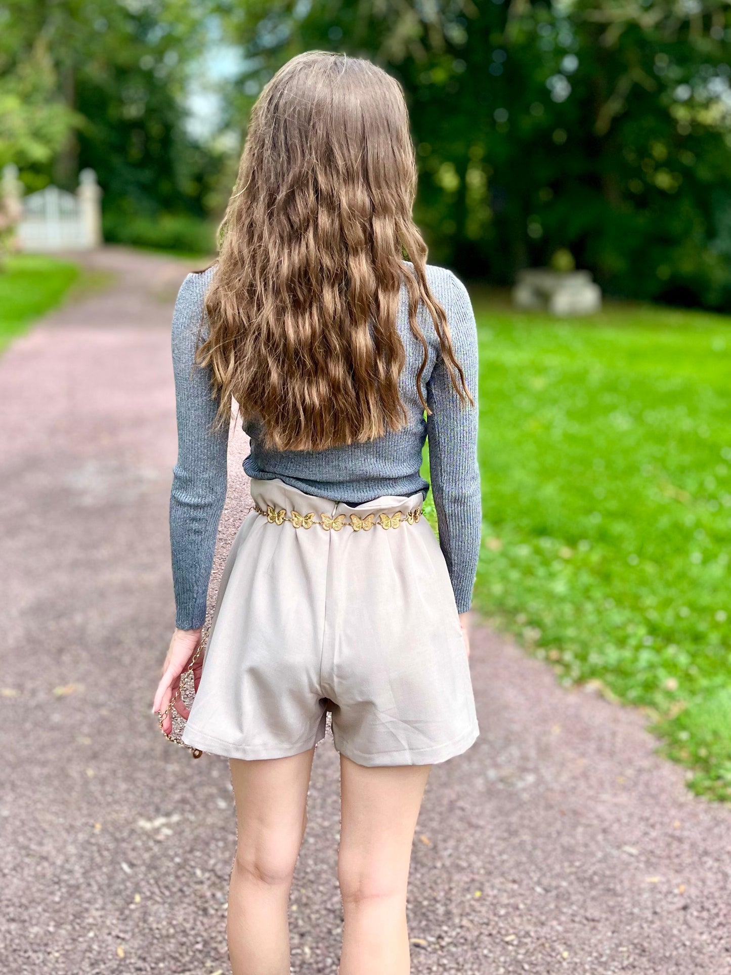 Top maille col rond - gris foncé