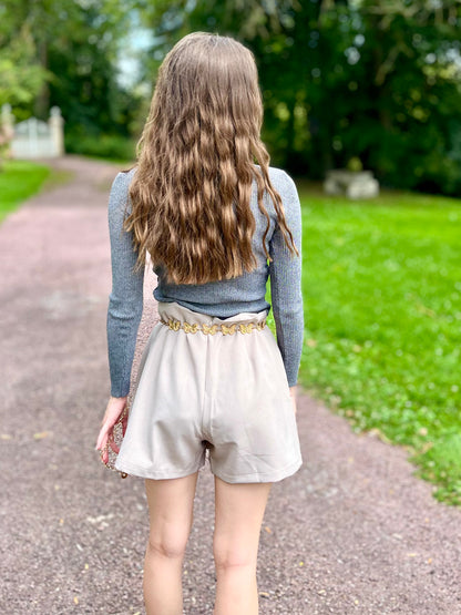 Top maille col rond - gris foncé