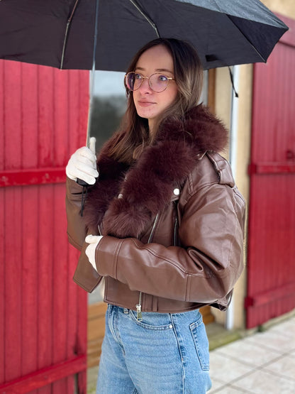 Manteau similicuir fourrure - marron