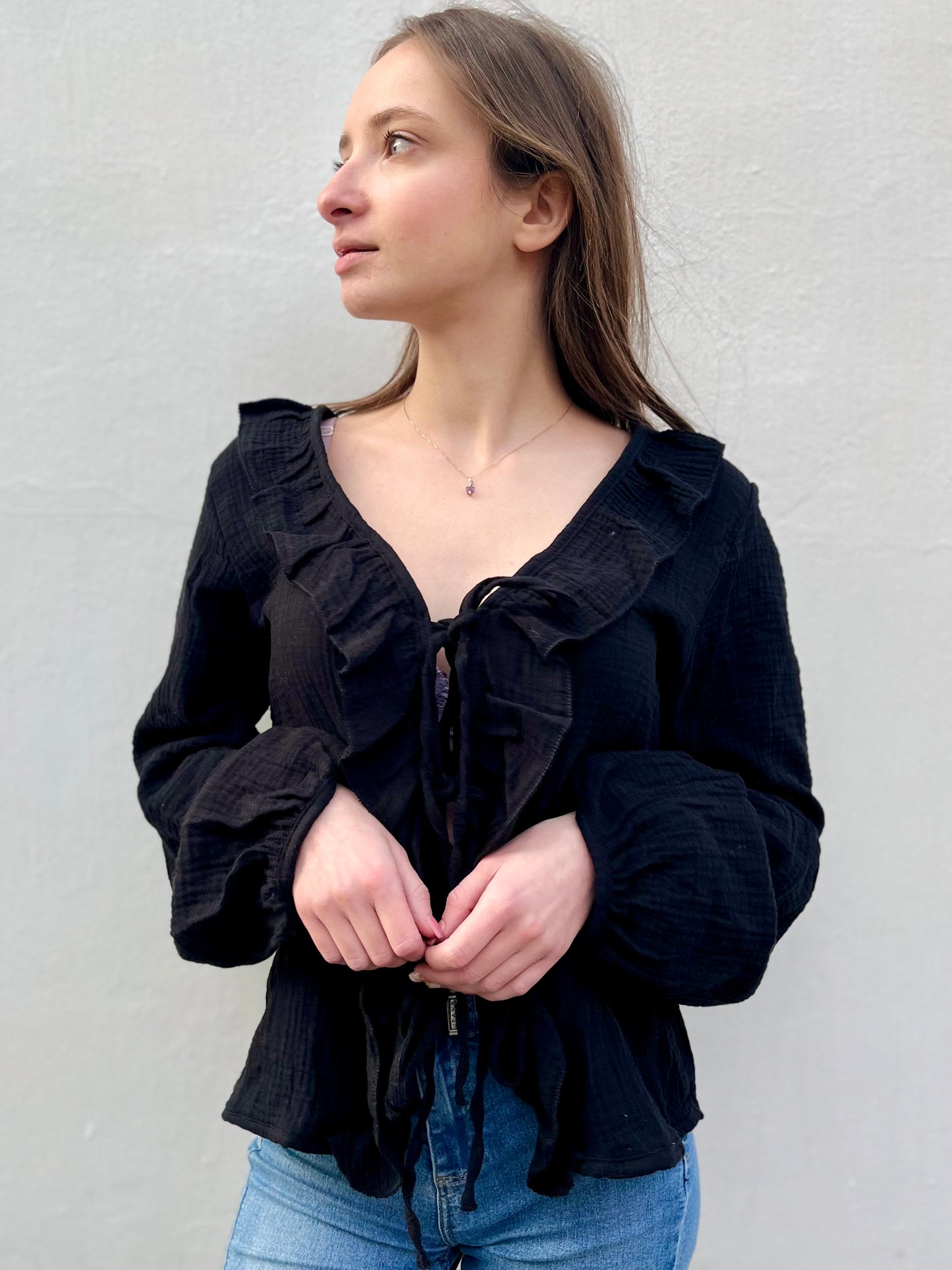 Blouse à noeud en coton - noir