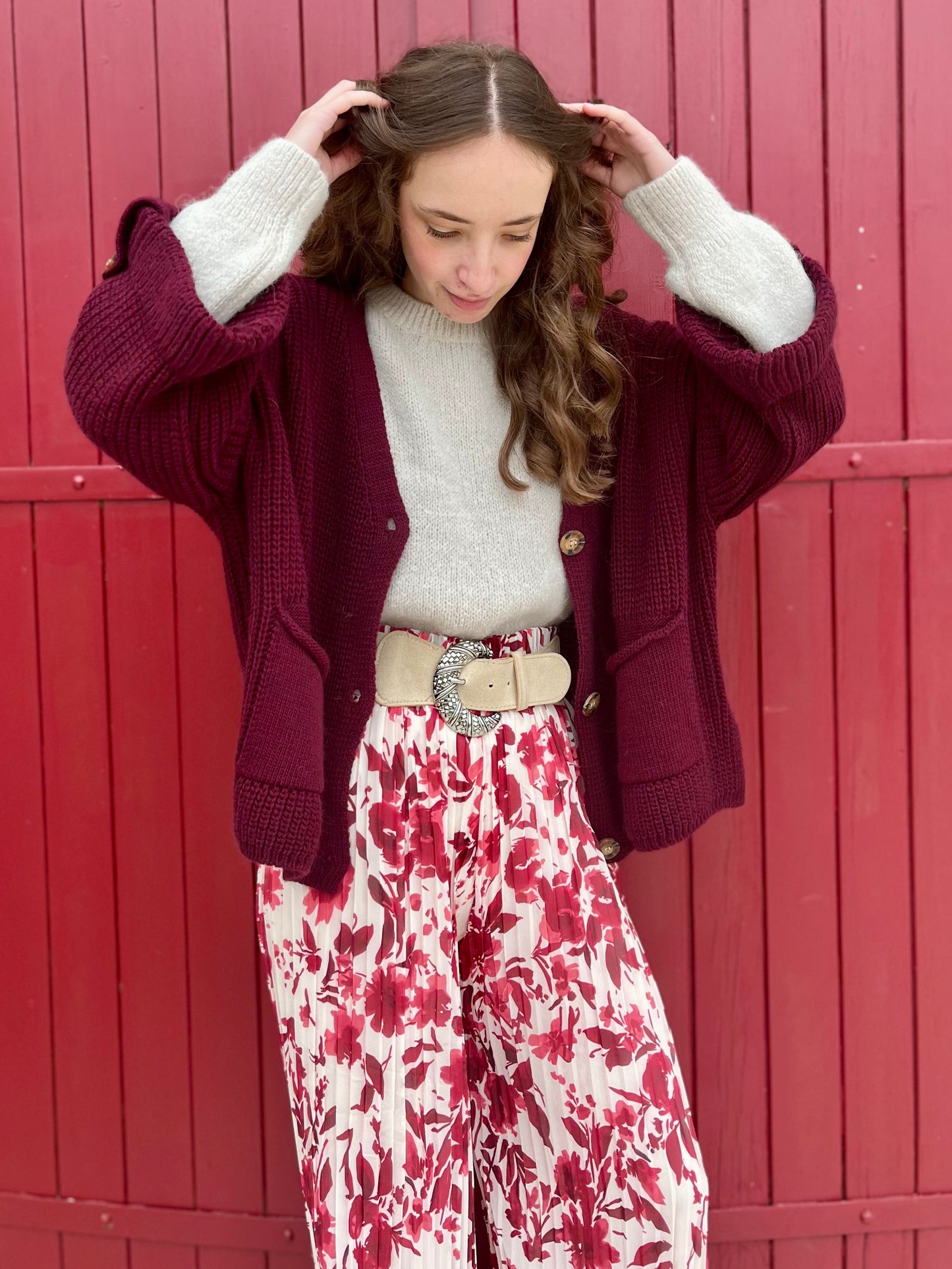 Pantalon plissé motifs - bordeaux