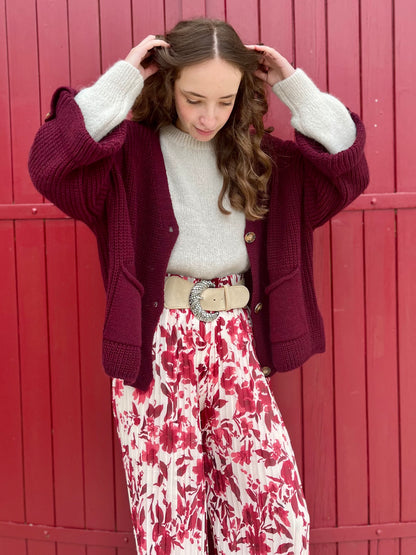 Pantalon plissé motifs - bordeaux