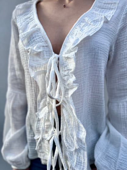 Blouse à noeud en coton - blanc