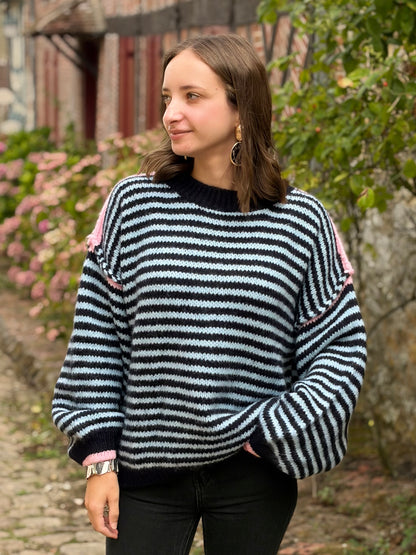 Pull à rayures - bleu
