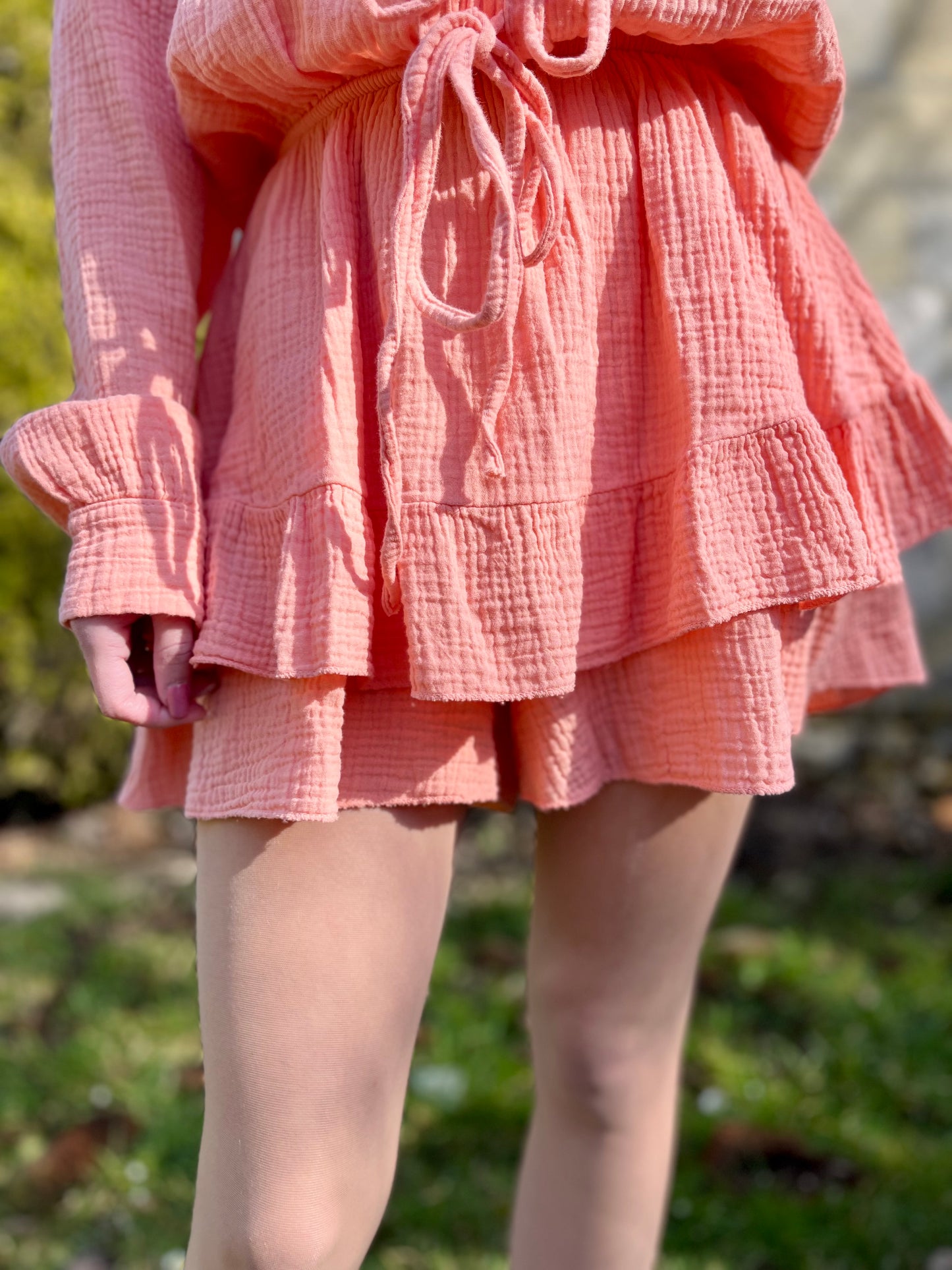 Combishort en gaze de coton - corail