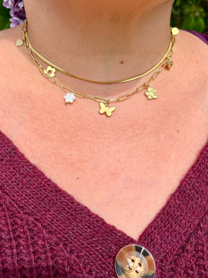 Collier 2 rangs papillon - or