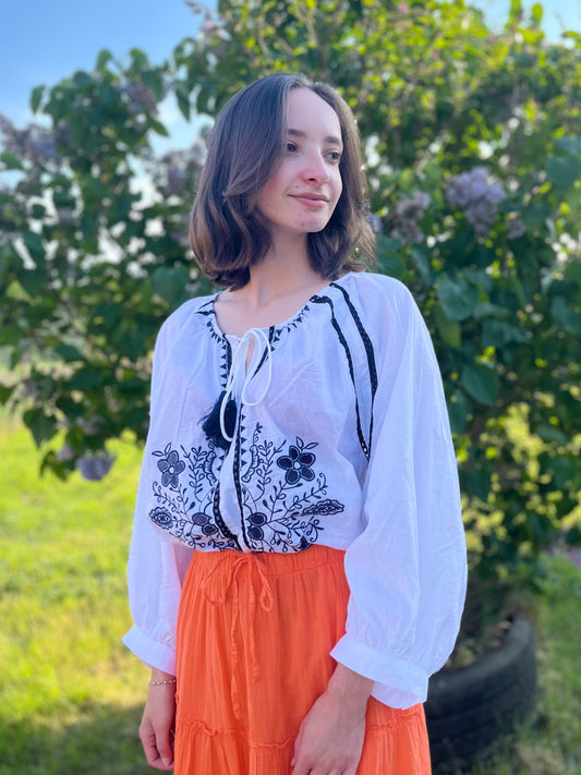 Blouse brodé - bleu marine