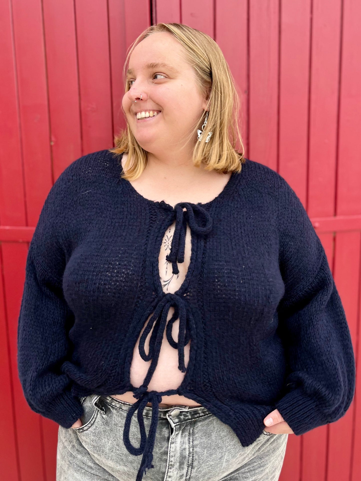 Cardigan à noeud - bleu marine