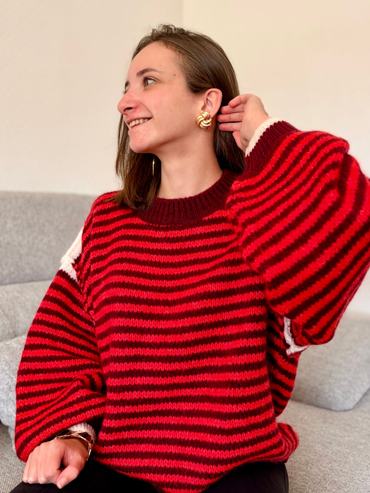 Pull à rayures - rouge