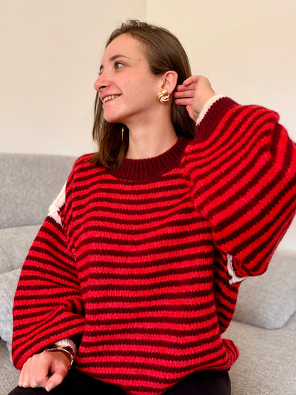 Pull à rayures - rouge