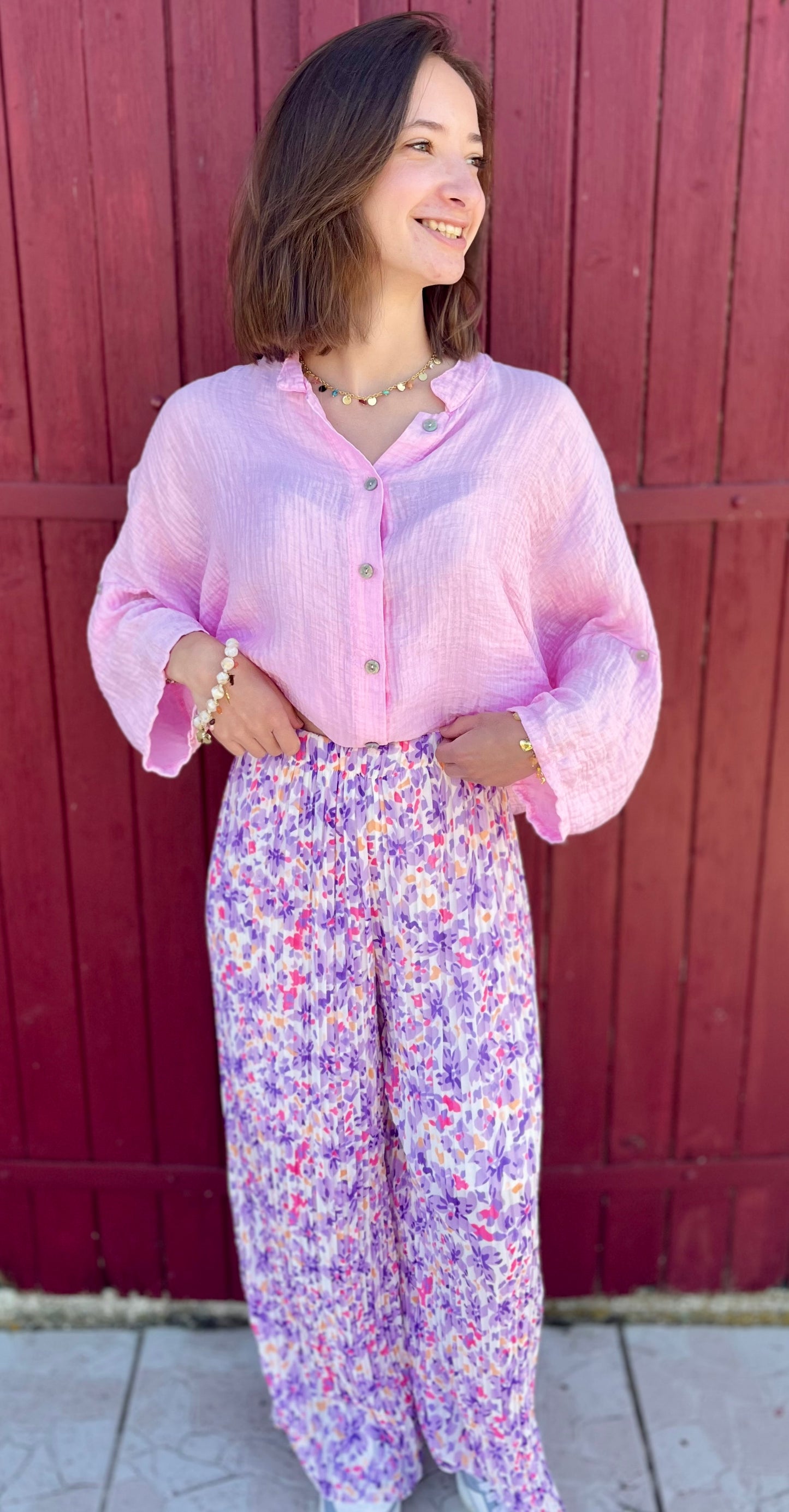 Pantalon plissé à motifs - lilas