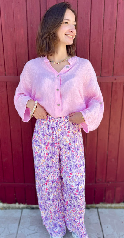 Pantalon plissé à motifs - lilas