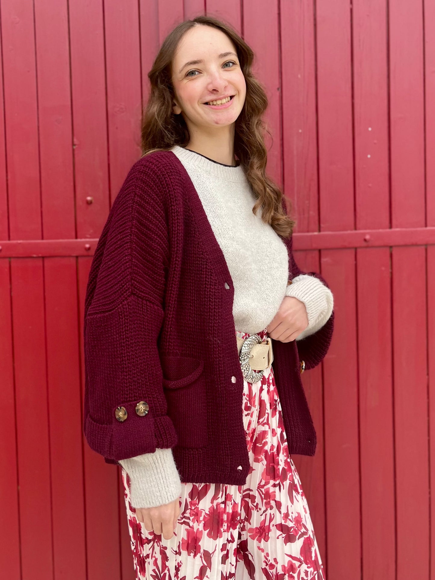 Pantalon plissé motifs - bordeaux