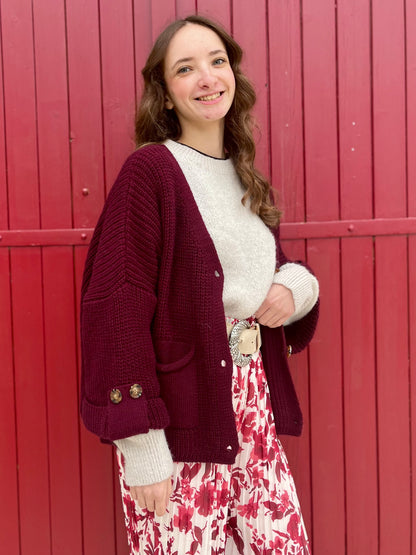 Pantalon plissé motifs - bordeaux