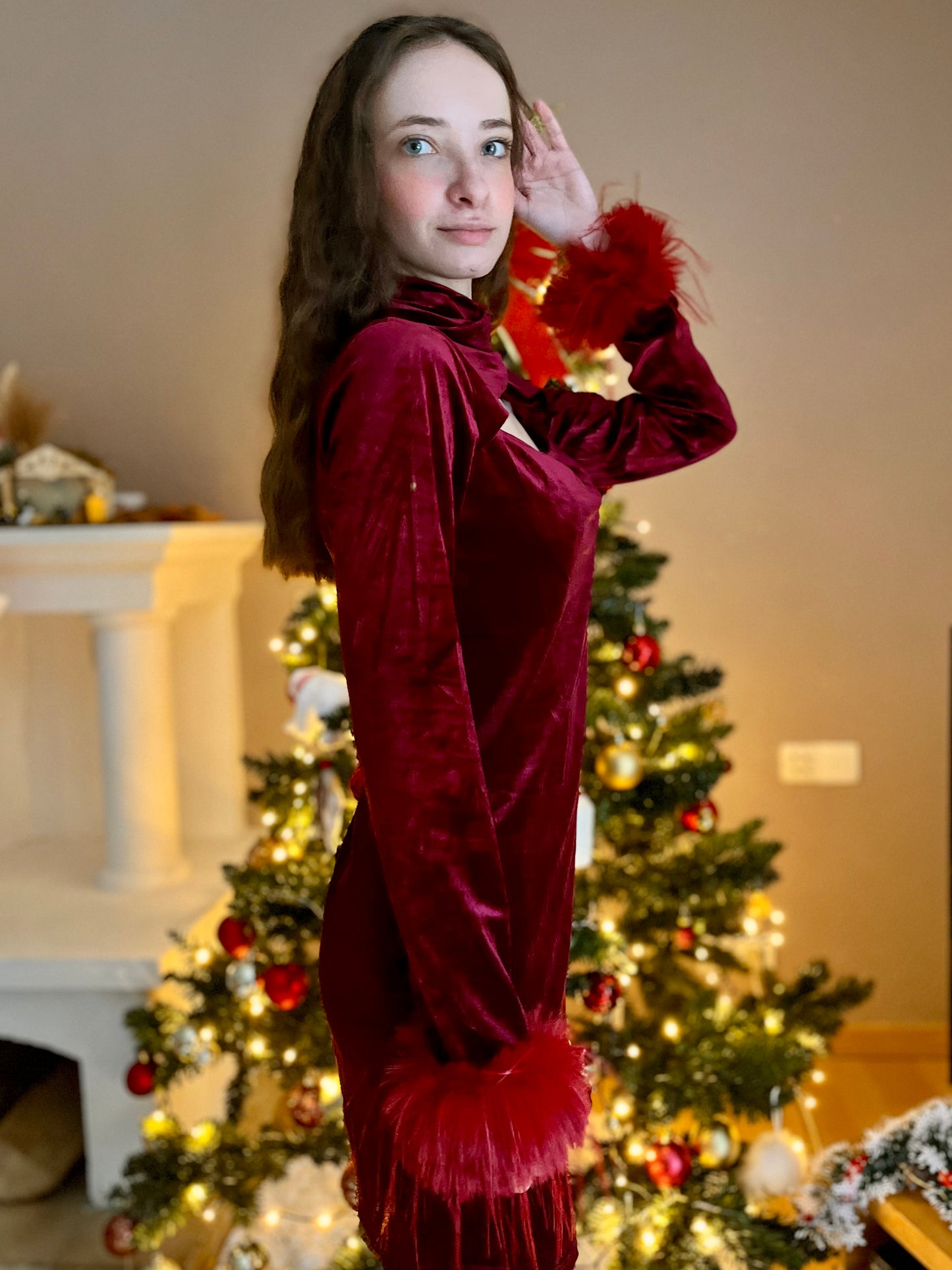 Robe en velours petite taille - bordeaux