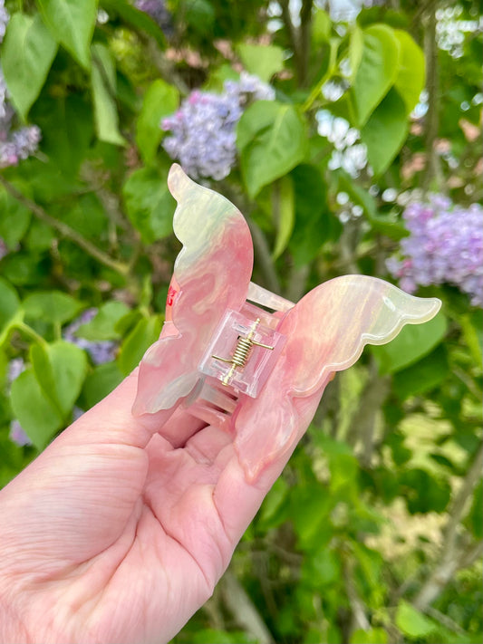 Grande pince papillon - rose et bleu