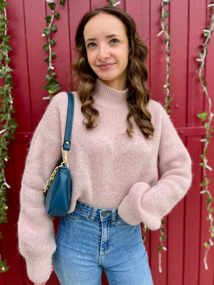 Pull col montant - vieux rose