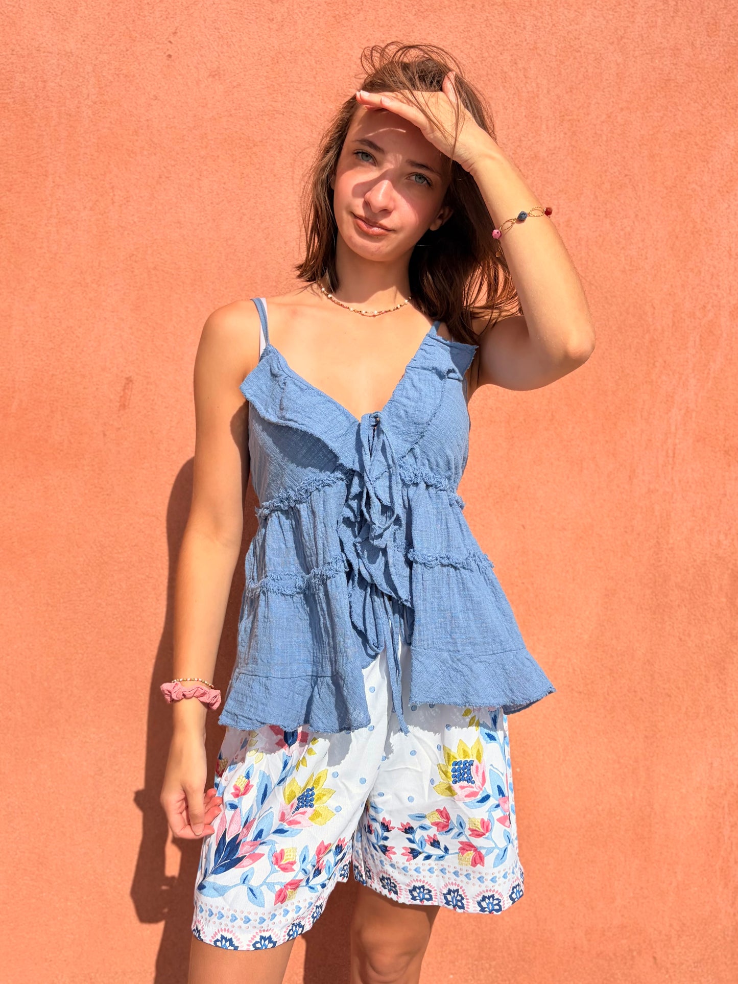 Top à noeud - bleu jeans