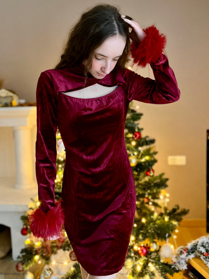 Robe en velours petite taille - bordeaux