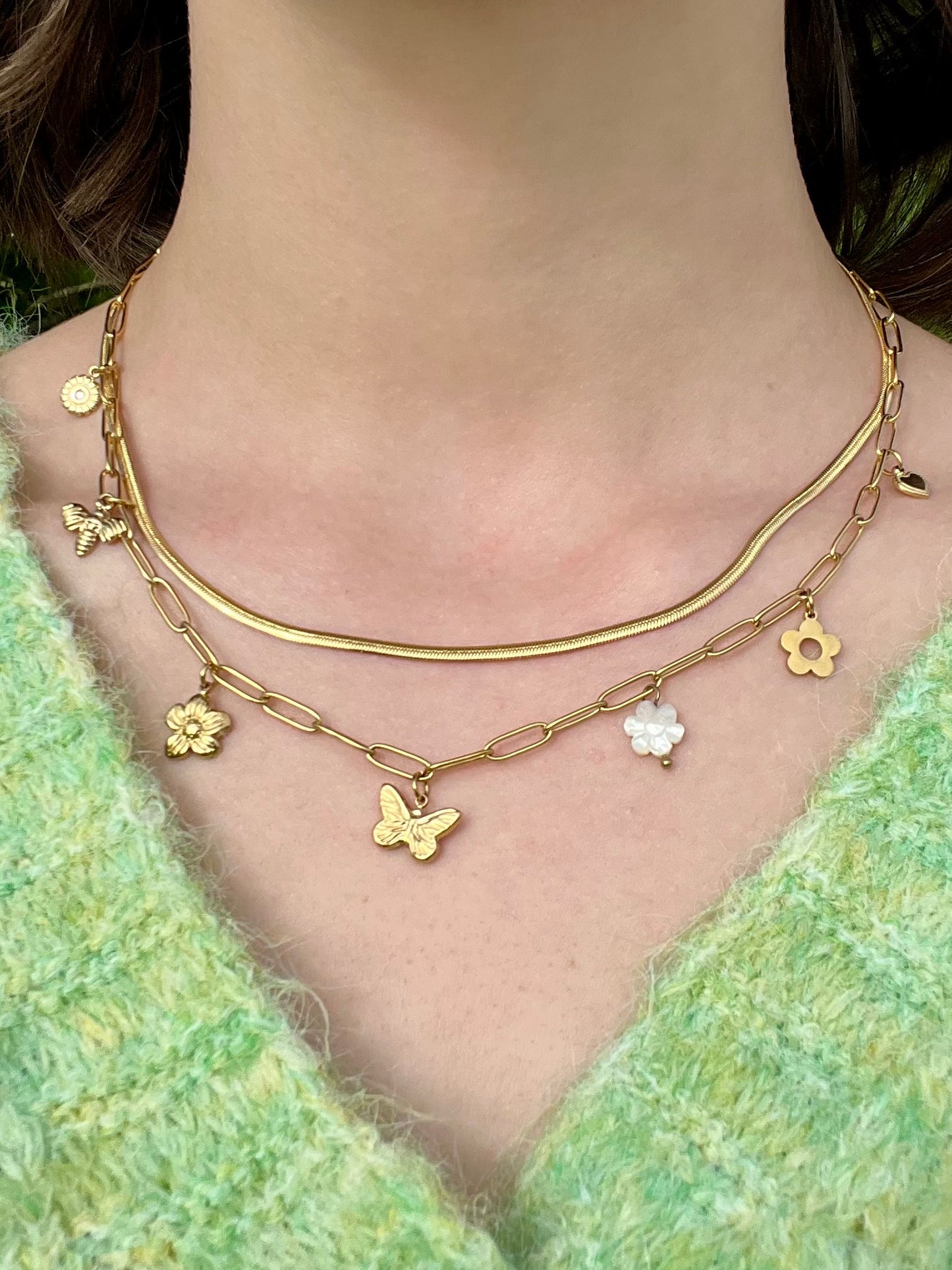 Collier 2 rangs papillon - or