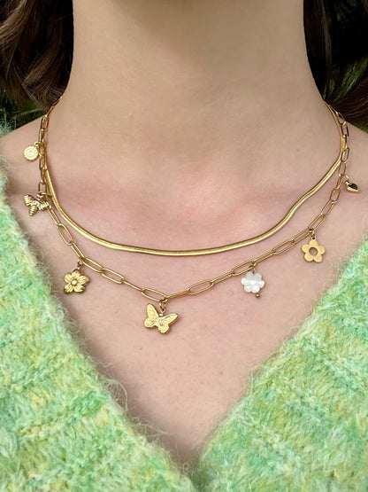Collier 2 rangs papillon - or