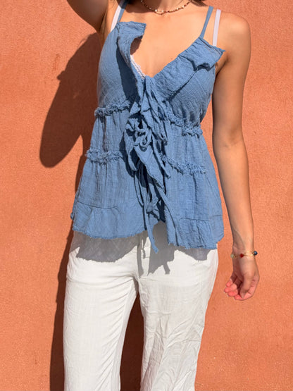 Top à noeud - bleu jeans