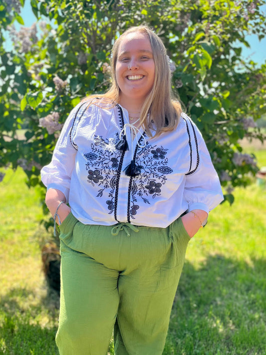 Blouse brodé - bleu marine