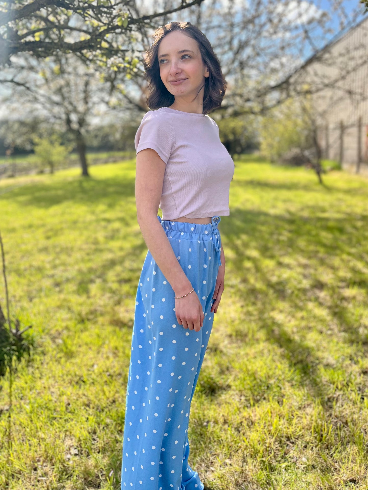 Pantalon à pois - bleu ciel