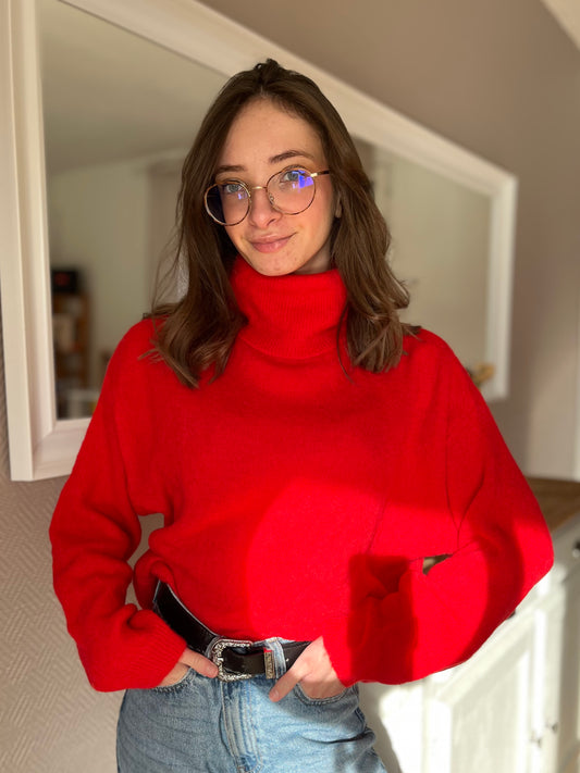 Pull col roulé - rouge