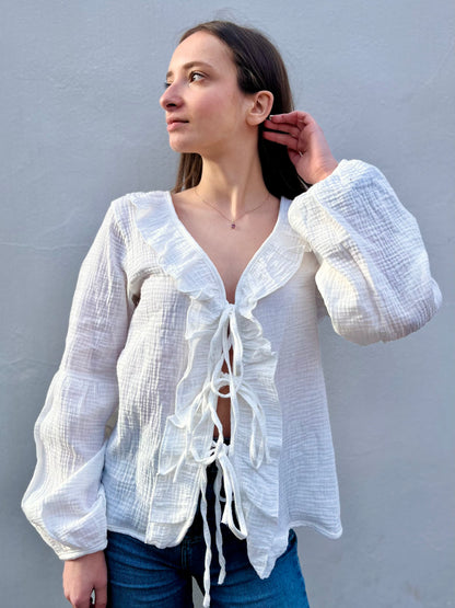 Blouse à noeud en coton - blanc