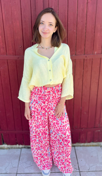 Pantalon plissé à motifs - rose fuchsia